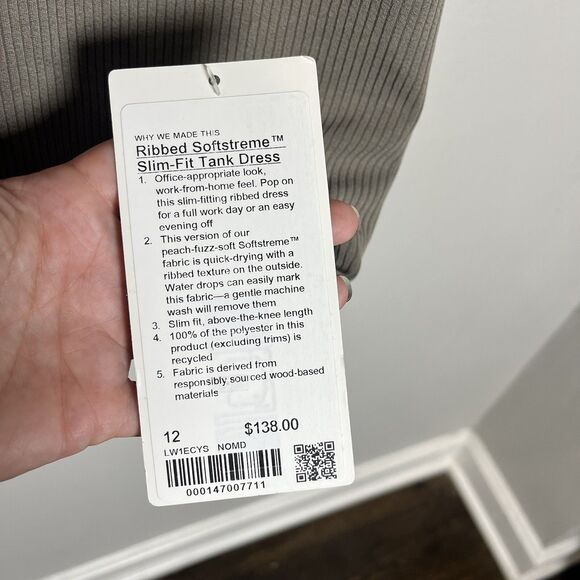 Lululemon Dress Women’s 12 Nomad Beige Ribbed Softstreme Slim Fit Tank Mini - Picture 5 of 8